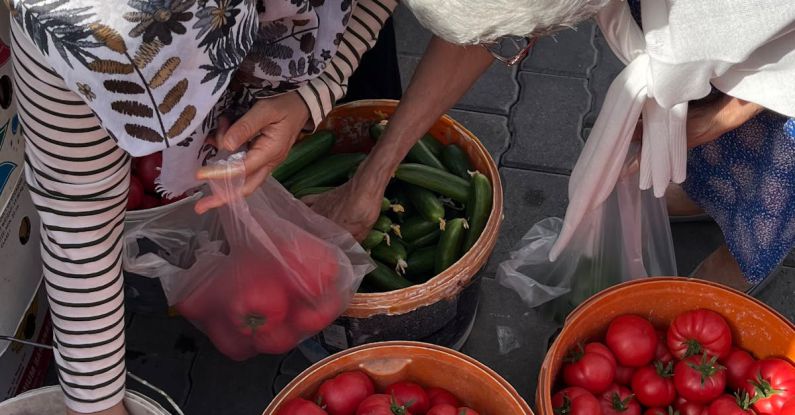 Street Food Markets - Two women are picking tomatoes from a basket