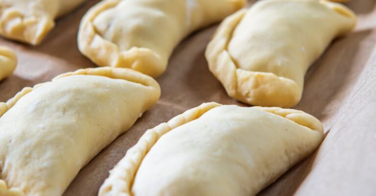 Cornish Pasties - Uncooked Pasties on Stainless Steel Tray